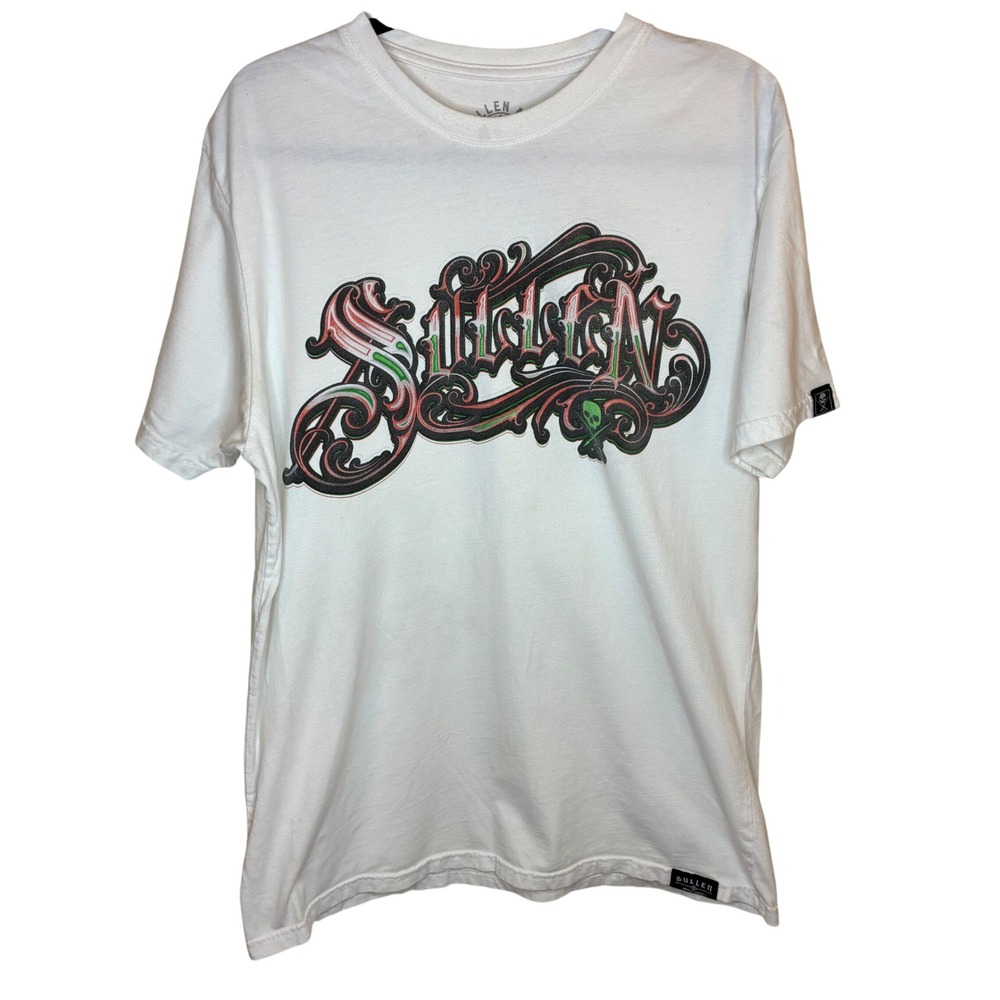 Sullen Artist Collective Graphic T-Shirt Men Unisex Sz L White Skull Tattoo Art